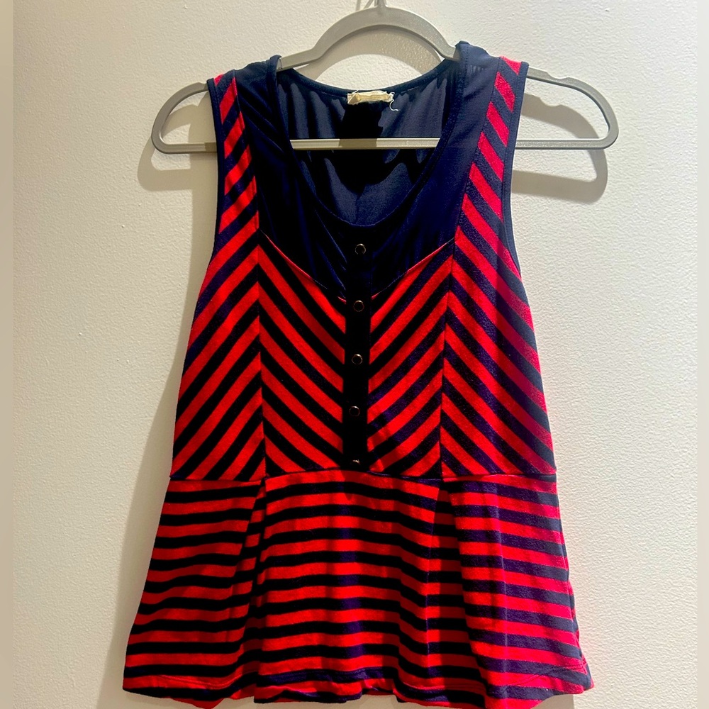 Navy and deep red striped tank with sheer navy back.